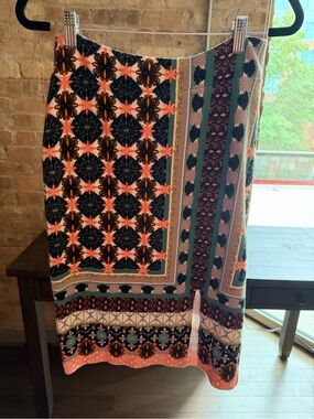 Maeve Patterned Pencil Skirt in Coral, Navy & Teal